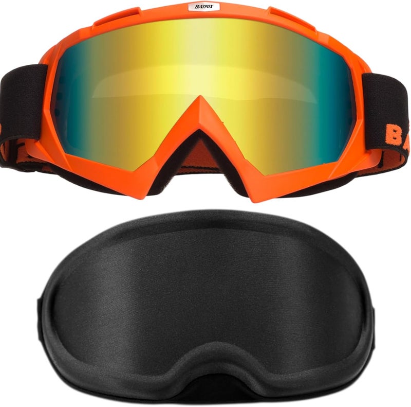 BATFOX Dirt Bike Goggles with Case - Motorcycle Motocross ATV Racing Safety Glasses, Best Christmas Gifts for Men Youth - Image 1